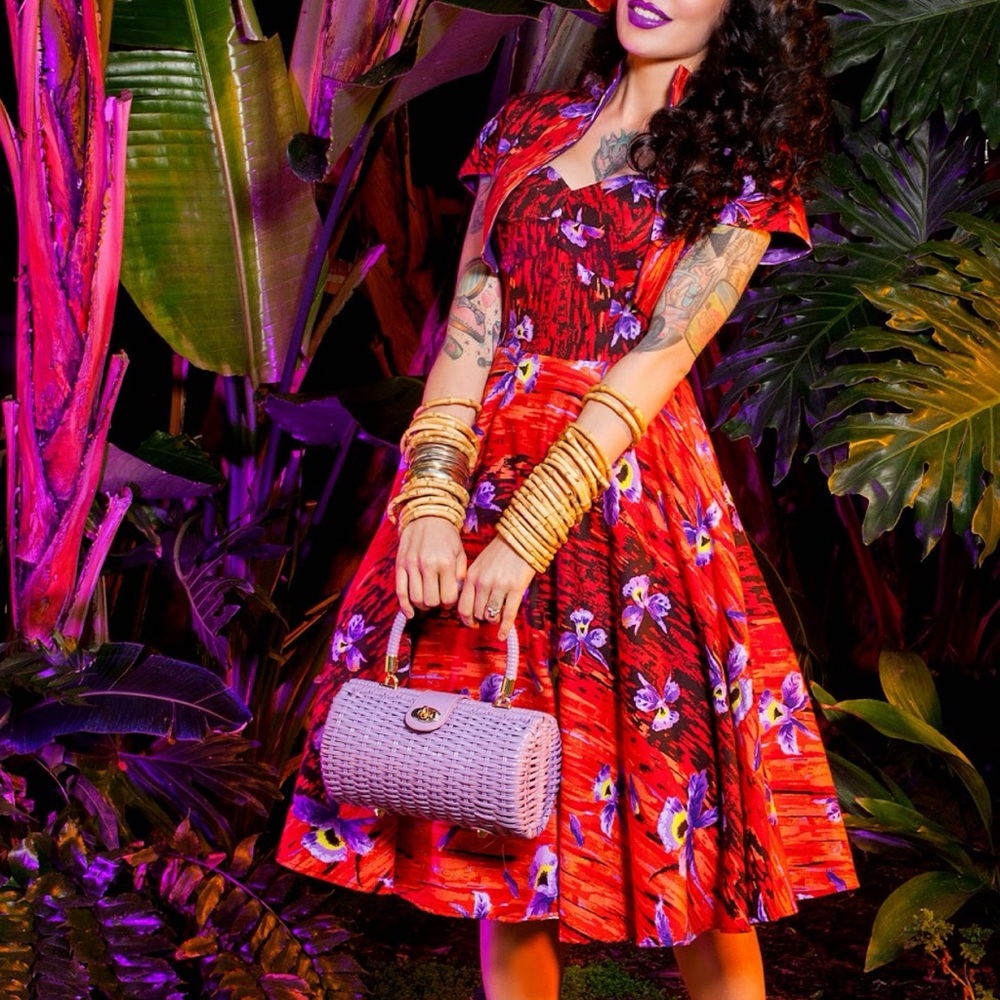 Pinup Couture Deadly Dames RARE Hawaiian Hideaway Orchid Print Swing Dress 4X - Picture 16 of 16